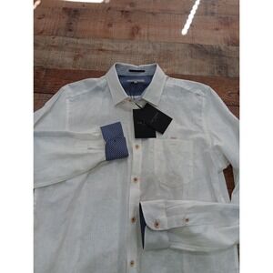 ted baker mens Button shirt size 4 Large NWT White Linen Long‎ Sleeve 2199